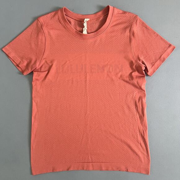 Lululemon Breeze By Rustic Coral Mesh Graphic Short Sleeve Top - Picture 5 of 6